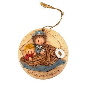 Vintage La Berge 1985 Christmas Ornament Follow a Dream 3D Boat Ship Boy Resin